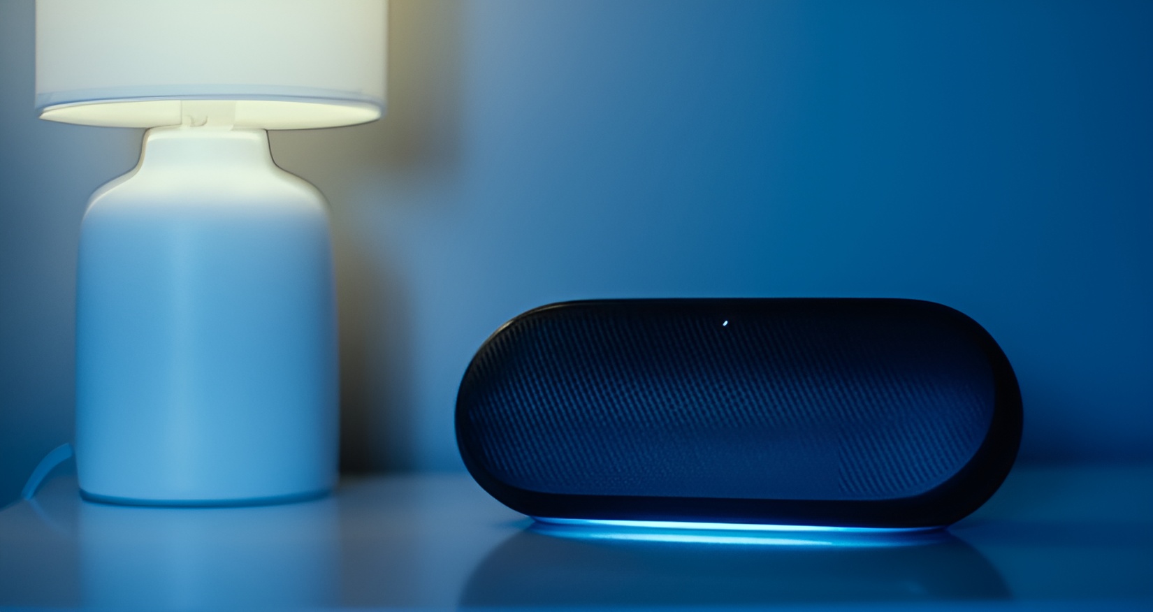 Subtle integrated lighting adds a modern touch, though it operates independently from the music
