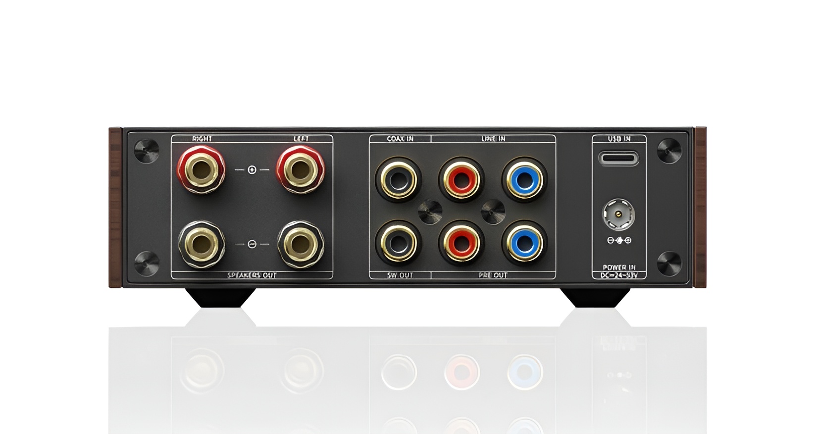 Flexible connectivity includes subwoofer output and pre-out for expanding into a full 2.1 system.