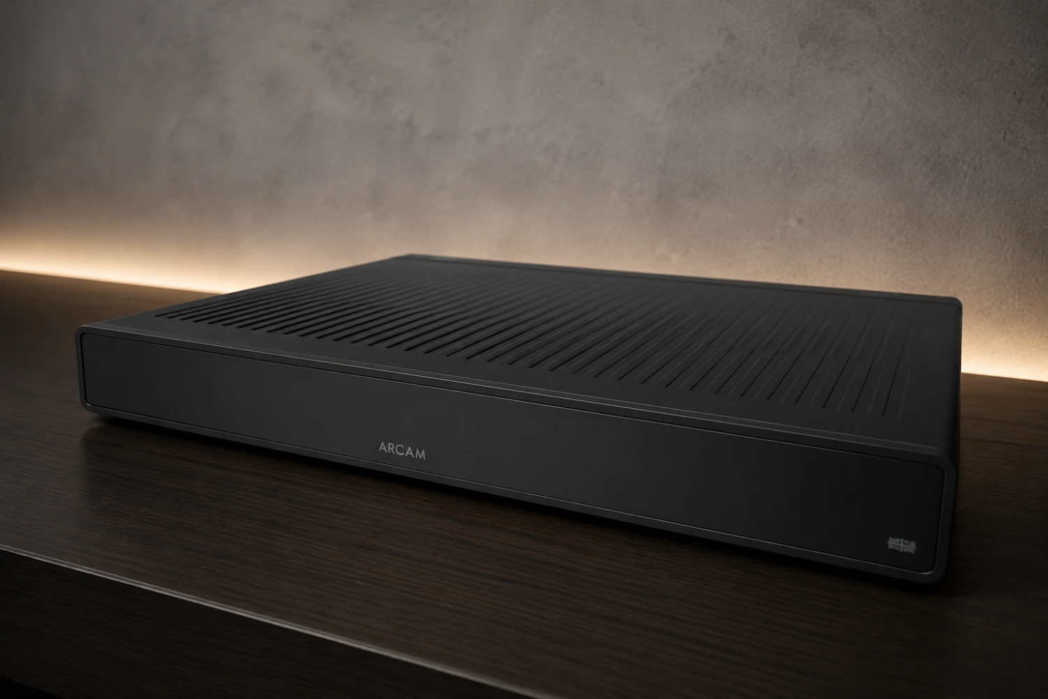 Hi-fi network streamer connected by Ethernet and digital audio cables in a stereo system